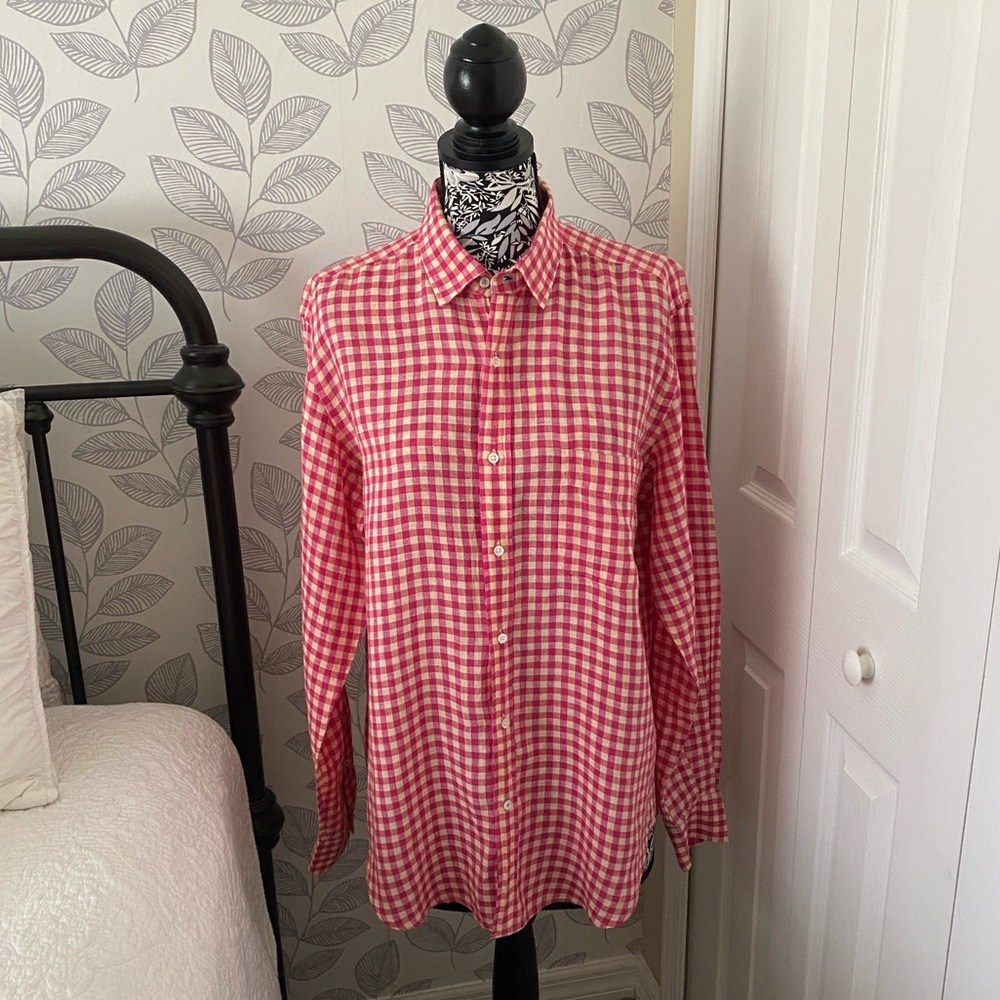 Men’s J McLaughlin plaid long sleeve linen button front shirt